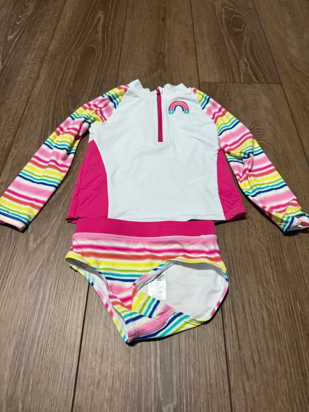 Hatley Pink & White Rainbow Stripe Long-Sleeve Rashguard Set